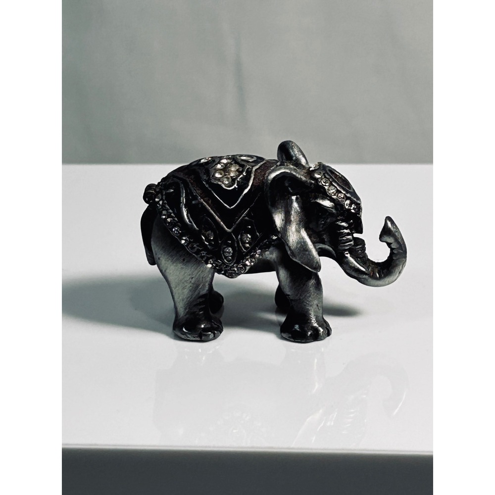 Vintage Ornate Jeweled Elephant Figurine Pewter Tone Rhinestone Good Luck Decor
